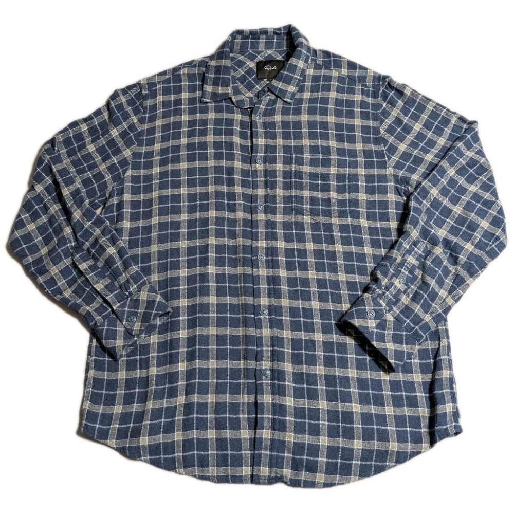 Rails Brushed Lennox Flannel Shirt Mens Large Blue Gray Plaid Button Front
